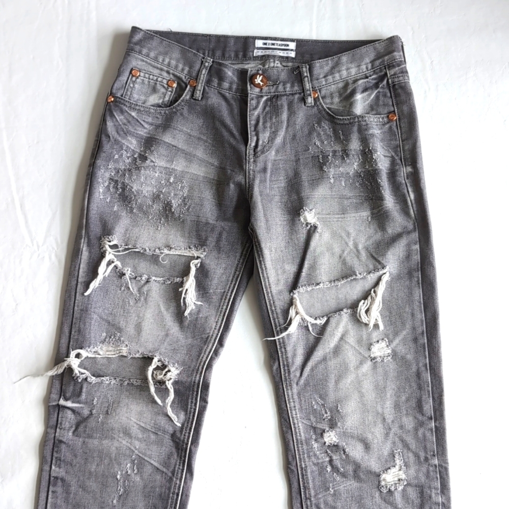 Women's One x One Teaspoon Gray Distressed Straight Slim Jeans Size 26